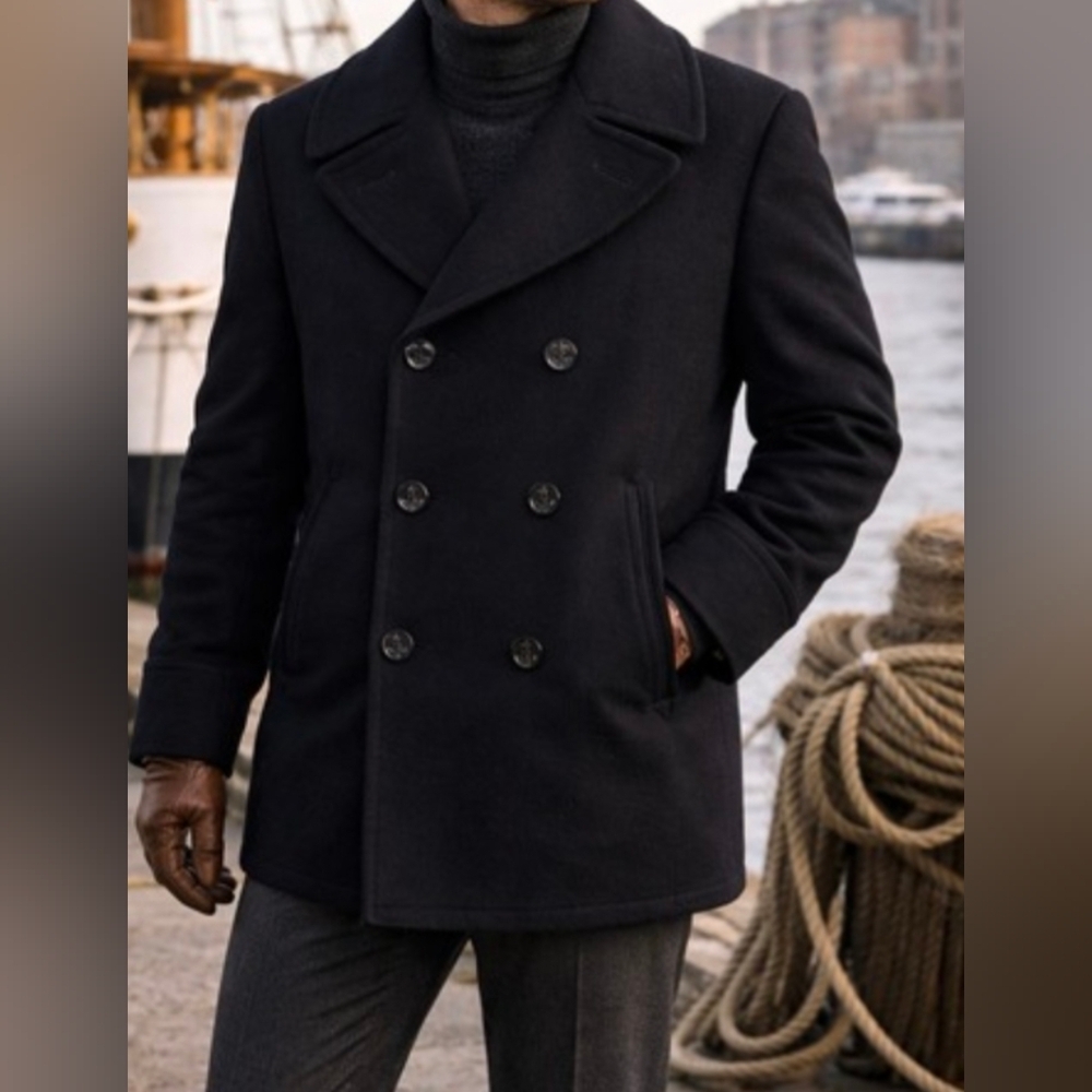 DSCP Quarterdeck Collection Pea Coat Black Navy Double Breasted Wool Men's Sz 40 - Picture 3 of 12